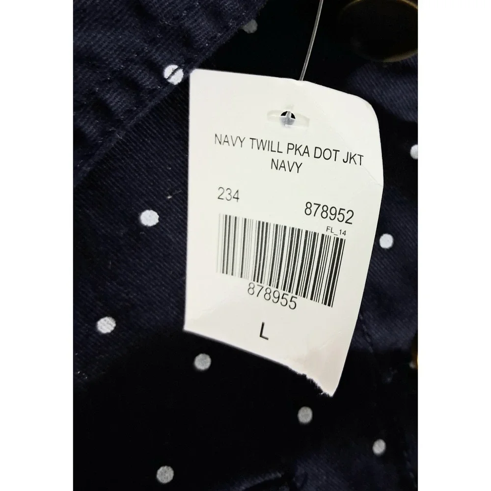 Kate & Sam Jacket Women's Large Navy Blue Polka Dot Button Rope Tie Nautical New